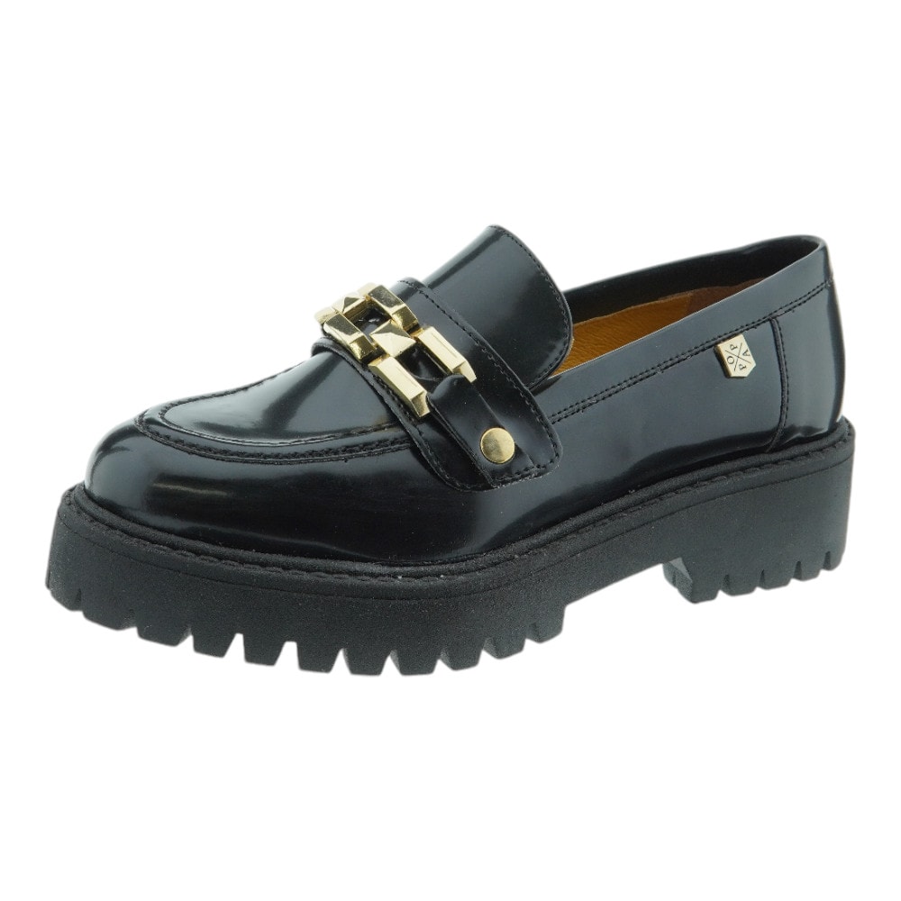 Compra Mocasines Popa de color negro con cadena dorada - Estilo y comodidad en Carrile.es foto 3