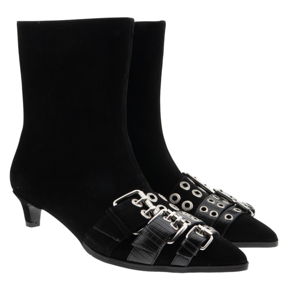 Botines punta y tacón bajo negros hebillas Noa Harmon Ariette