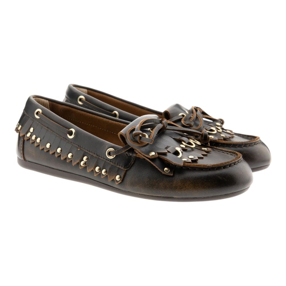 Náuticos piel marrón flecos Bibilou Aurelie Loafer