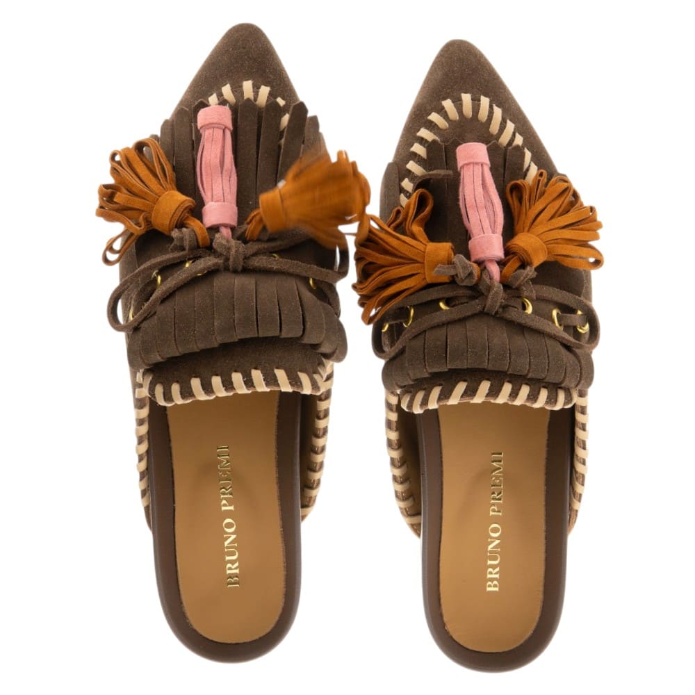 Mules punta borlas y flecos Bruno Premi en dos colores foto 2