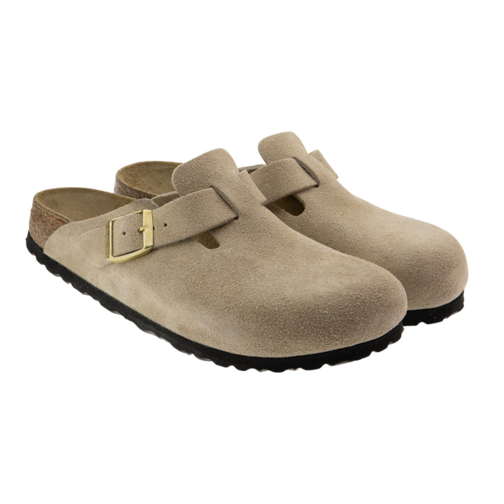 Zuecos Birkenstock Mujer Boston Suede Arena y Gris