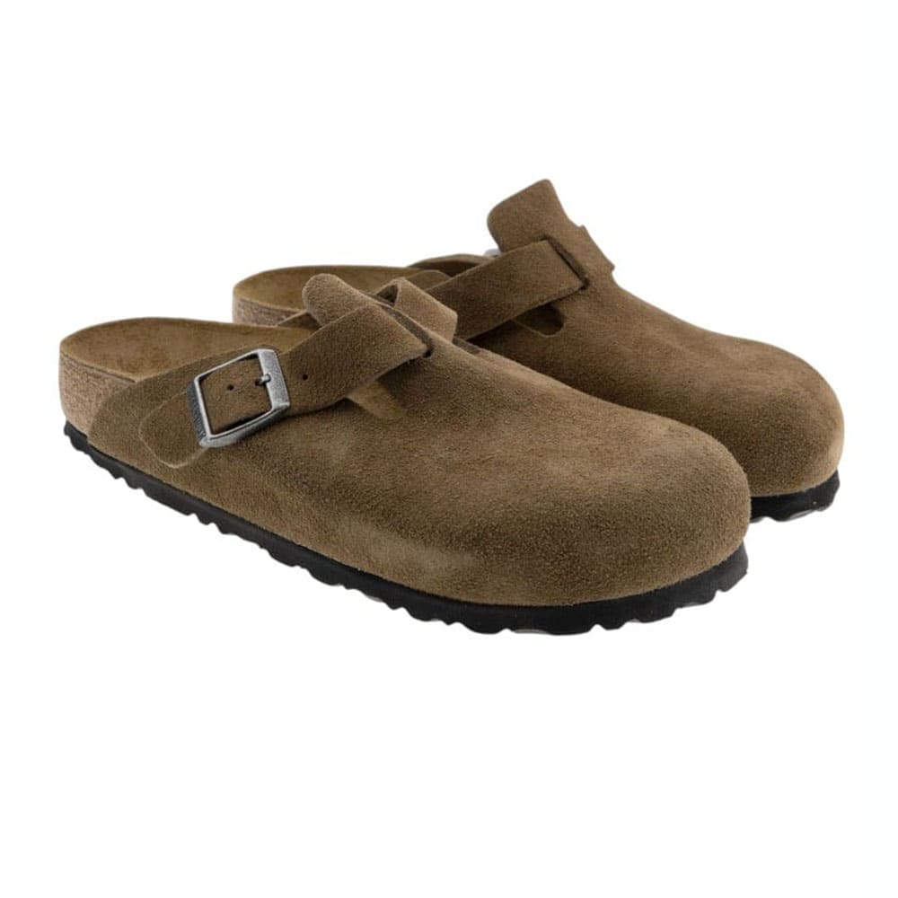 Zuecos Birkenstock Mujer Boston Suede Arena y Gris