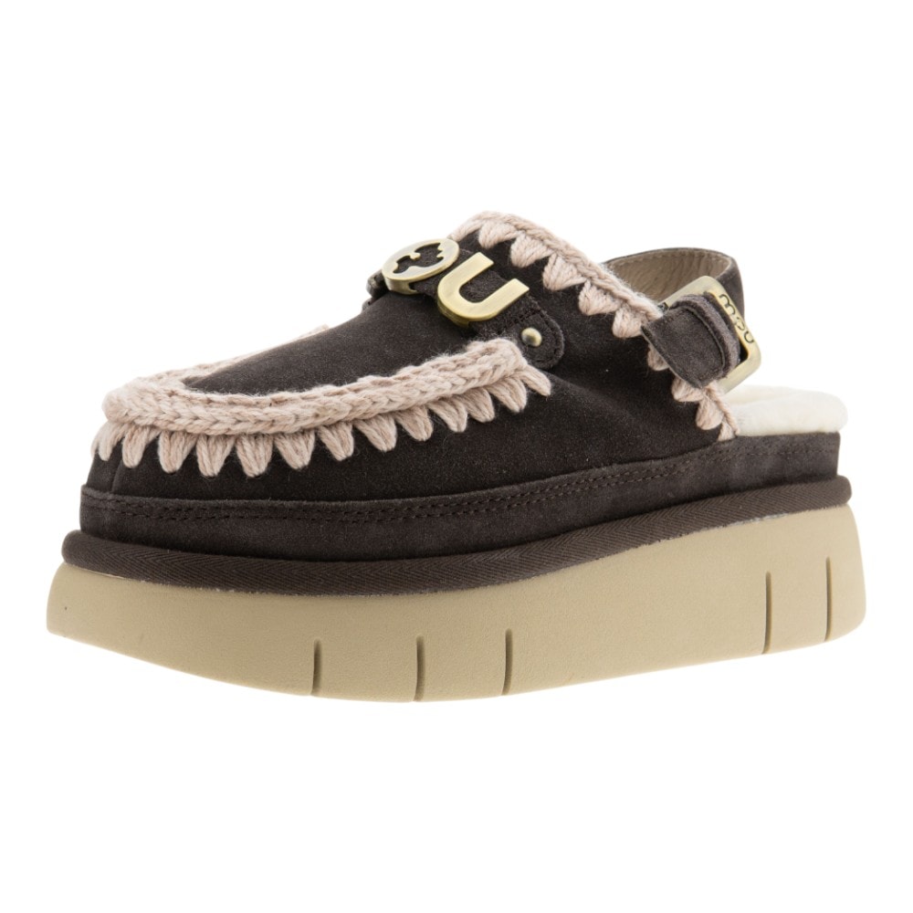 Zuecos forrados de cordero Mou en marrón y camel foto 3