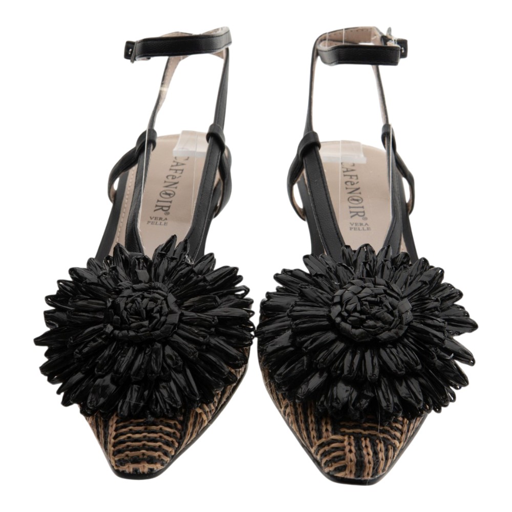 Zapatos rafia tacon flor y hebilla Cafenoir foto 2