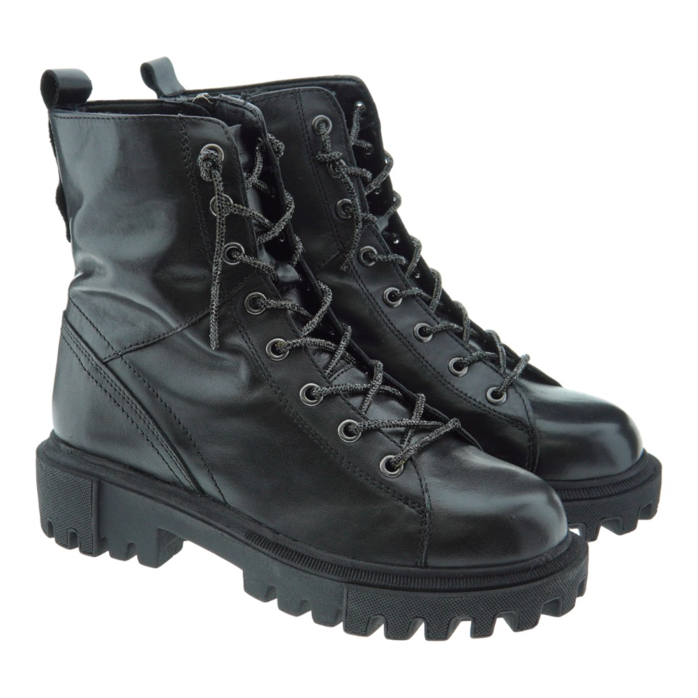 Bota militar mujer acordonada brillo Cafenoir C1fb1101