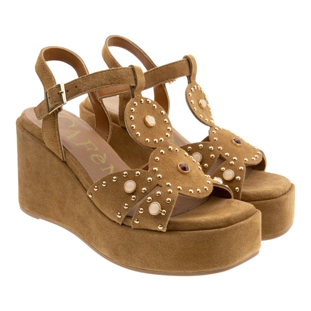 Sandalias cuña piel ante tachas Cafenoir C1GA6922