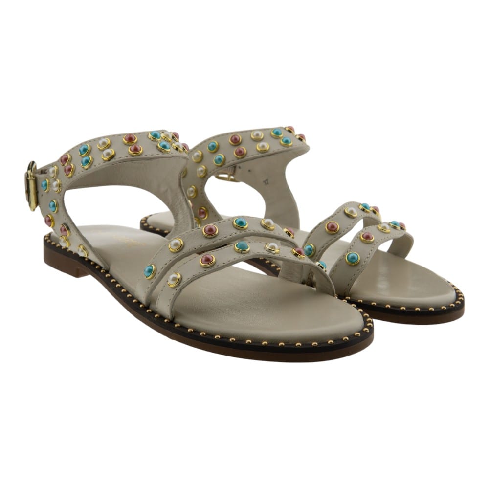 Sandalias Planas Romanas Mujer Tachuelas Cafenoir C1GG1102
