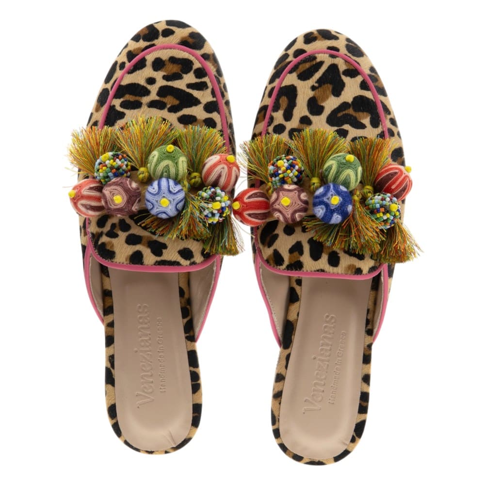 Mules leopardo borlas multicolor Venezianas foto 2