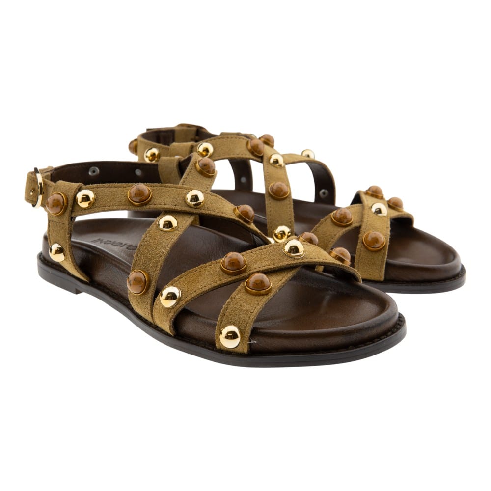 Sandalias Planas Tachuelas Doradas Mujer Inuovo D51007