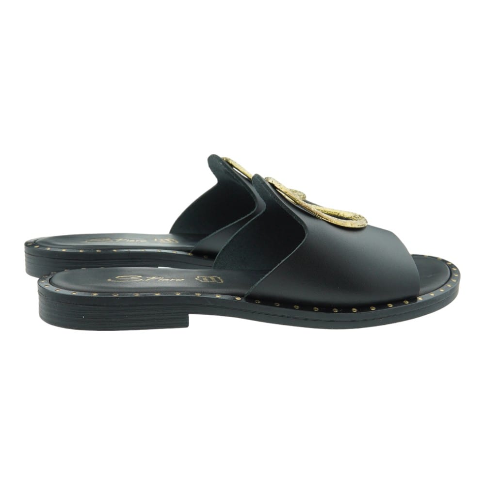 Sandalias S.Piero Negras con Acabado Dorado - Sofisticación y Confort | Carrile foto 4