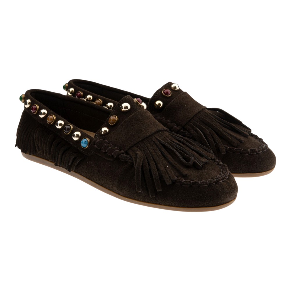 Mocasines ante marrón flecos mujer Inuovo E29015