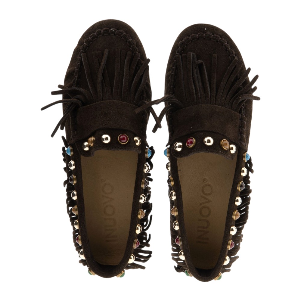 Mocasines ante marrón flecos mujer Inuovo | Zapatos boho foto 2