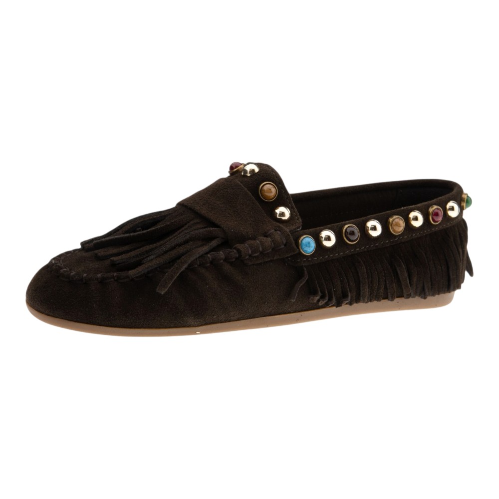 Mocasines ante marrón flecos mujer Inuovo | Zapatos boho foto 3