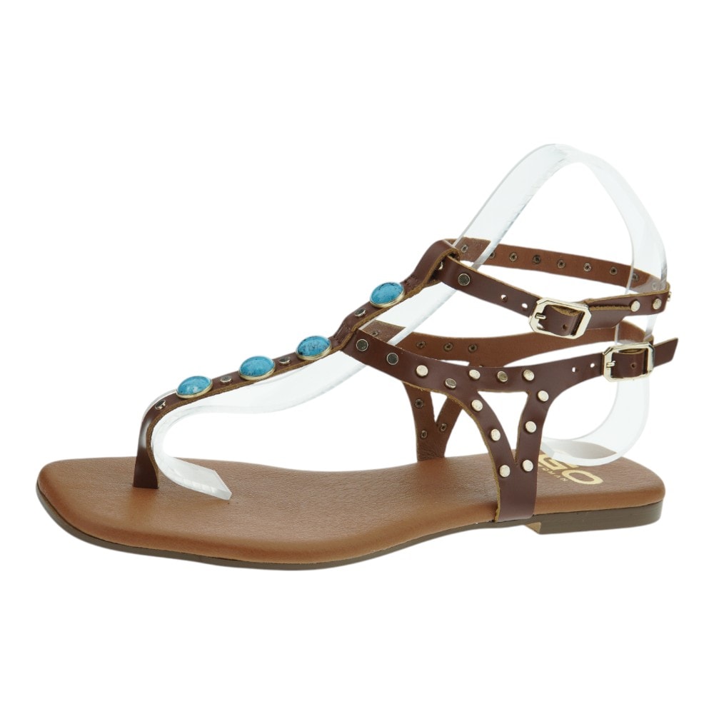 Sandalias cuero romanas planas con piedras turquesa Go Woman foto 3