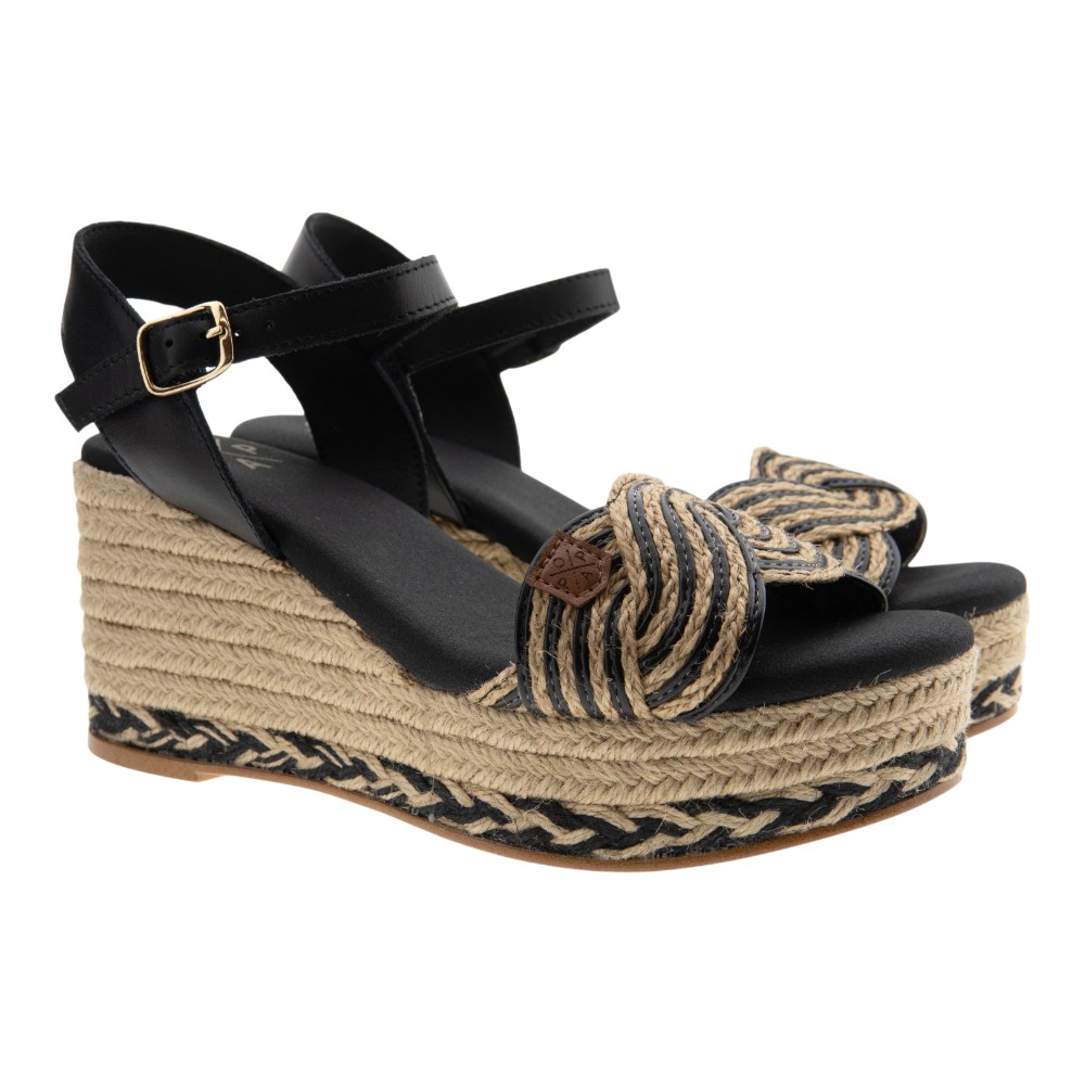 Sandalias cuña cáñamo negras Popa Garua Yute