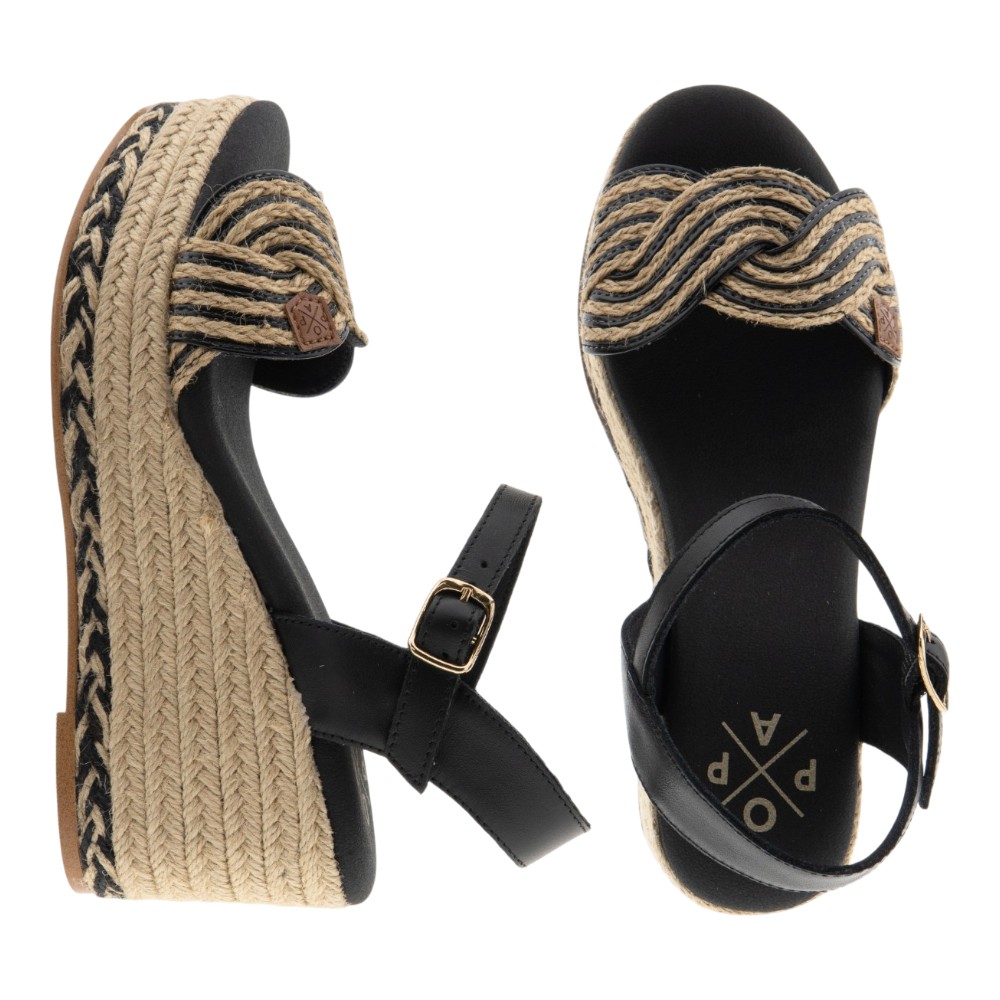 Sandalias cuña cáñamo negras Popa foto 2