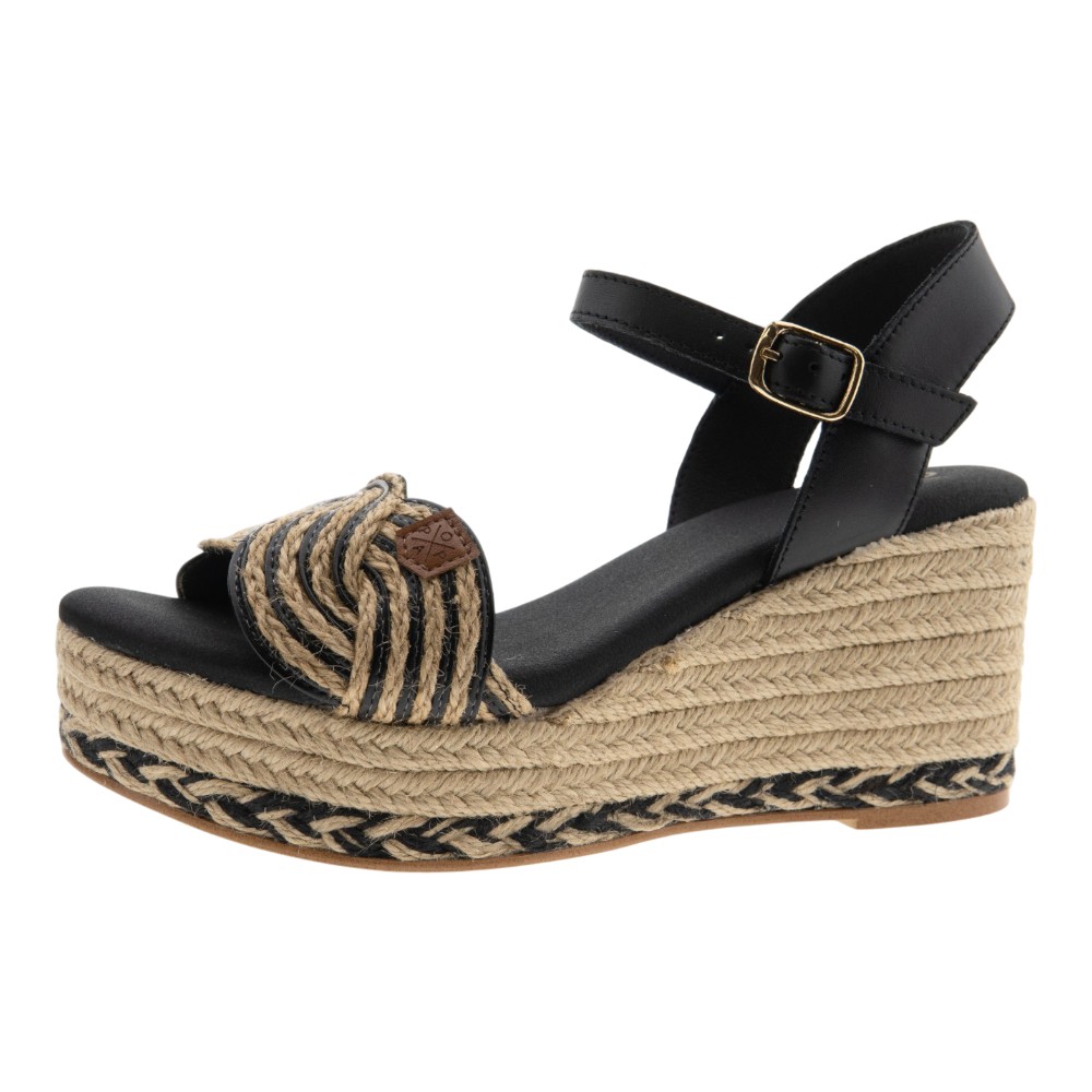 Sandalias cuña cáñamo negras Popa foto 3