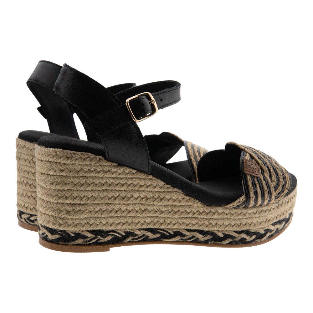 Sandalias cuña cáñamo negras Popa foto 4