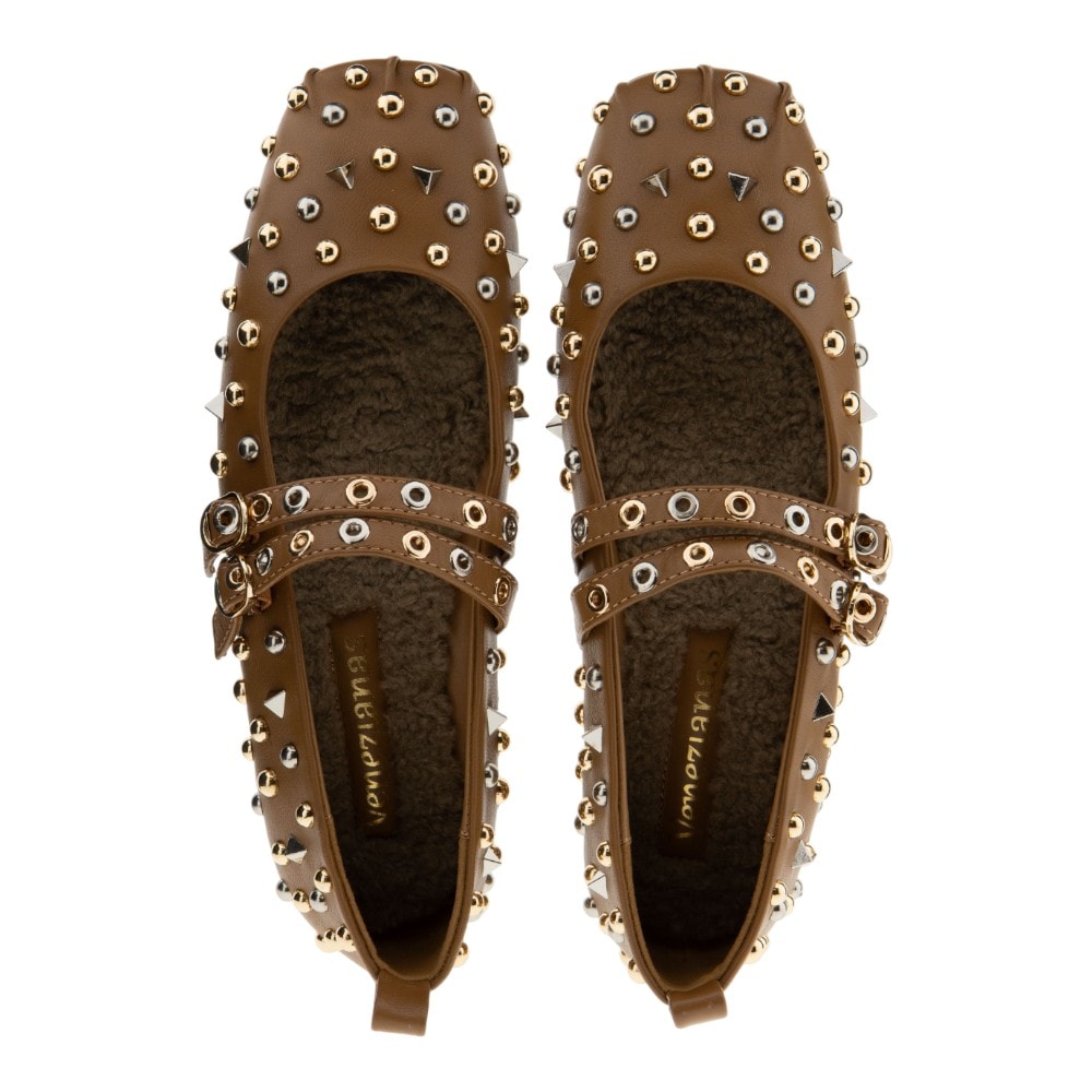 Manoletinas tachuelas hebillas Venezianas cuero con forro de pelo foto 2