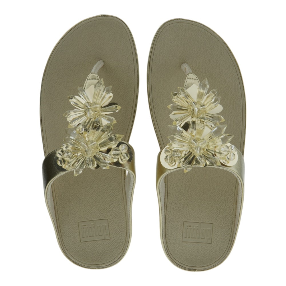 Sandalias dedo doradas cuña Fitflop con pedrería foto 2