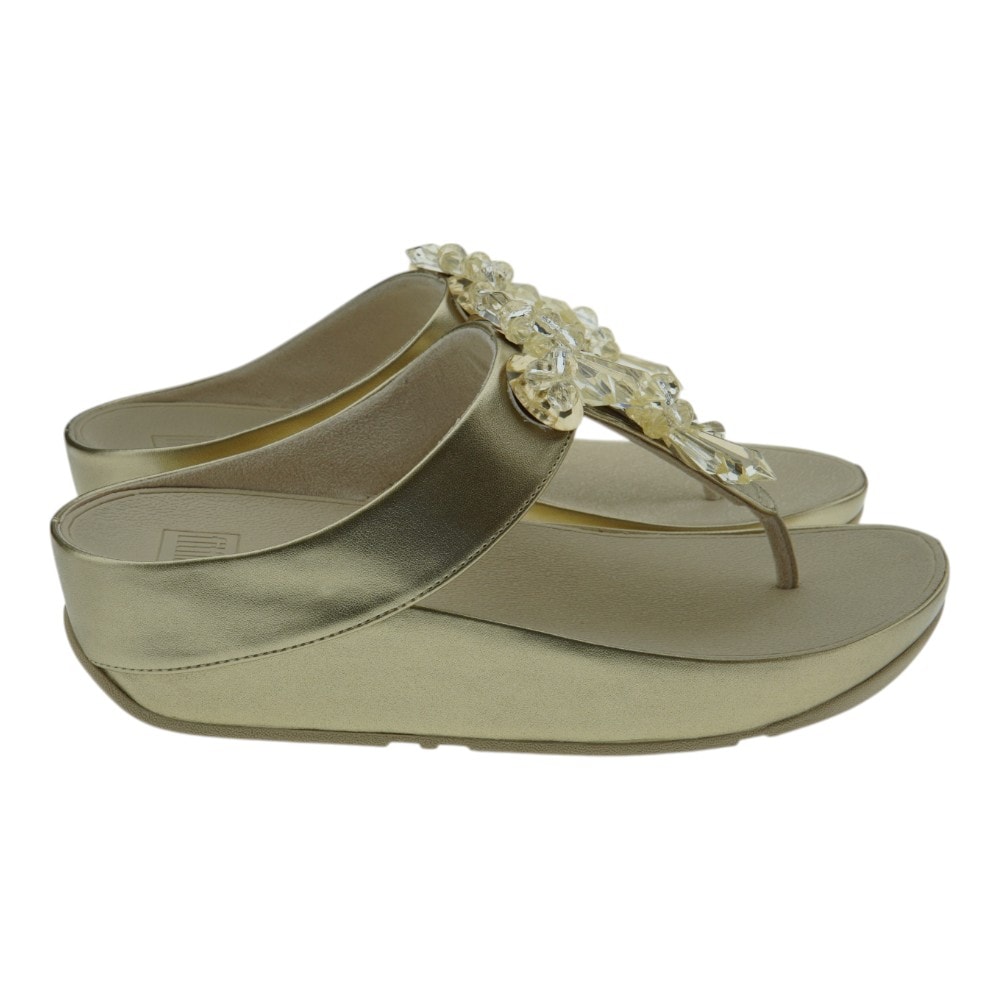 Sandalias dedo doradas cuña Fitflop con pedrería foto 4