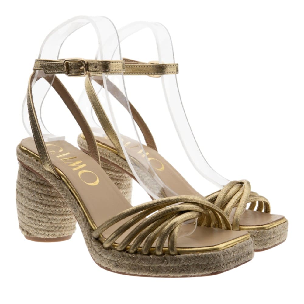 Sandalias doradas cáñamo tacón Gaimo Isolde