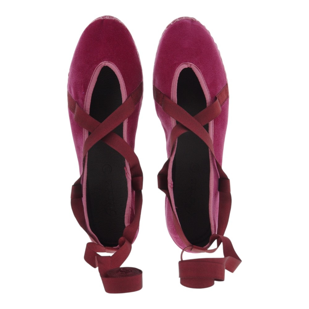 Bailarinas terciopelo mujer Flabelus – color rojo con cintas foto 2