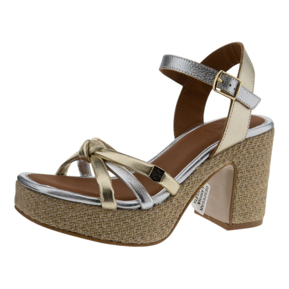 Sandalias tacón mujer Popa doradas y plateadas – Diseño exclusivo en Carrile foto 3