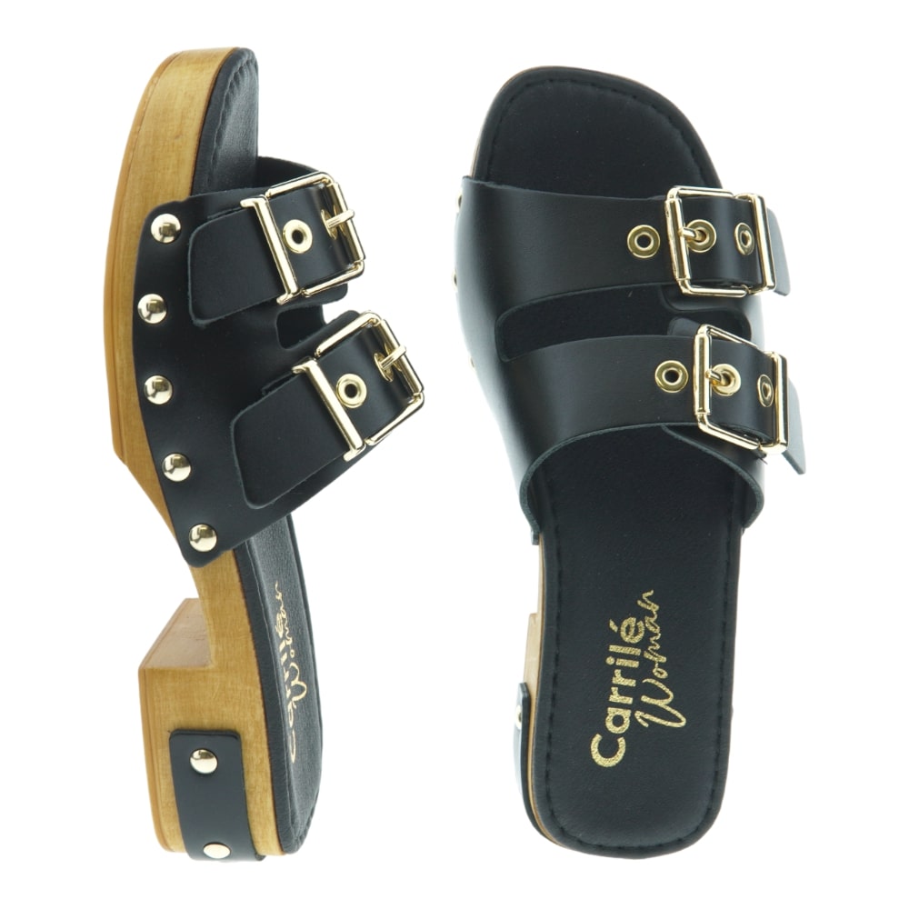 Sandalia pala doble hebilla tacón madera Tiziana Julia-Tira foto 2