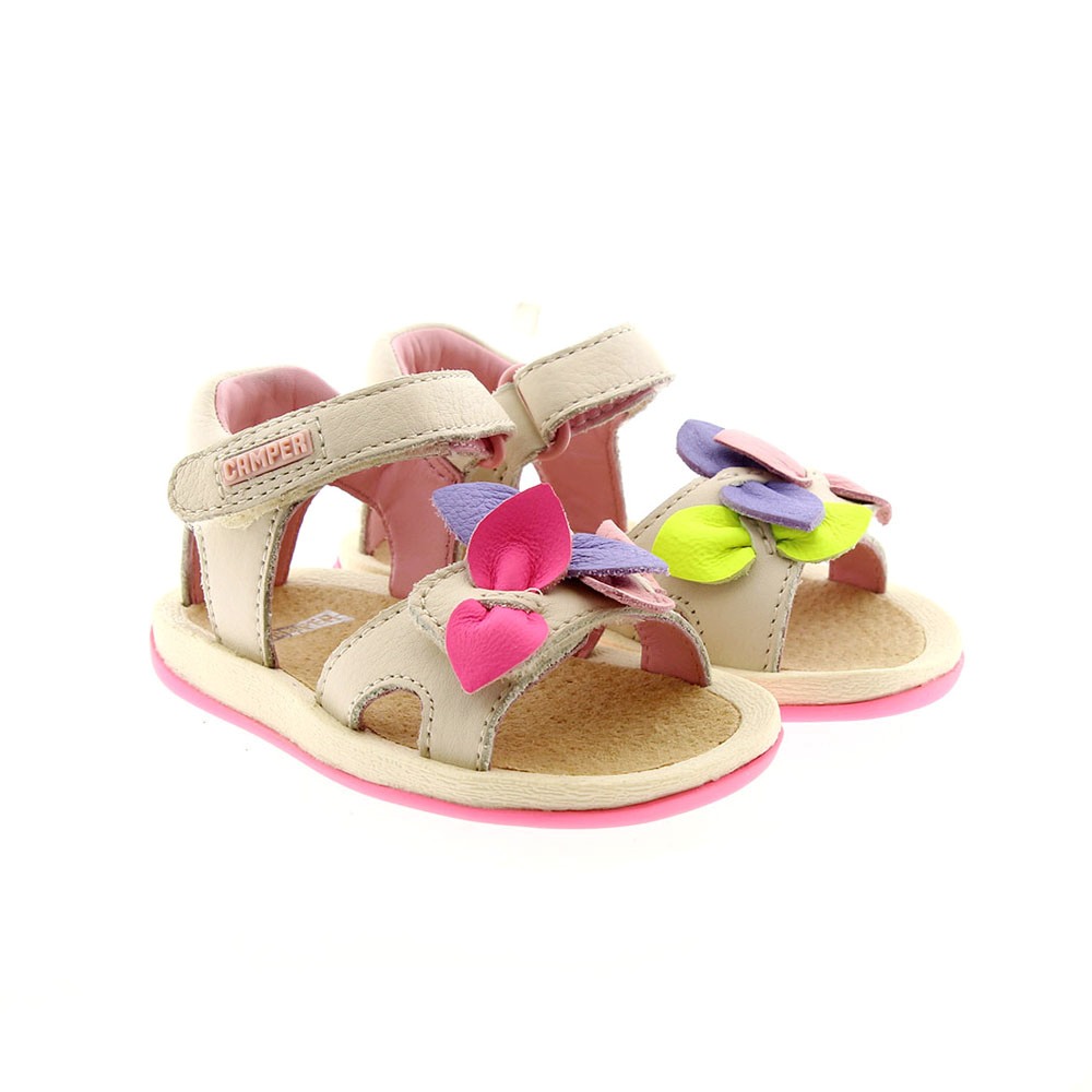 Sandalias piel flores velcro Camper K800364