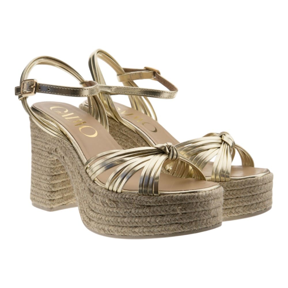 Sandalias doradas tacón yute trenzado Gaimo Lolita