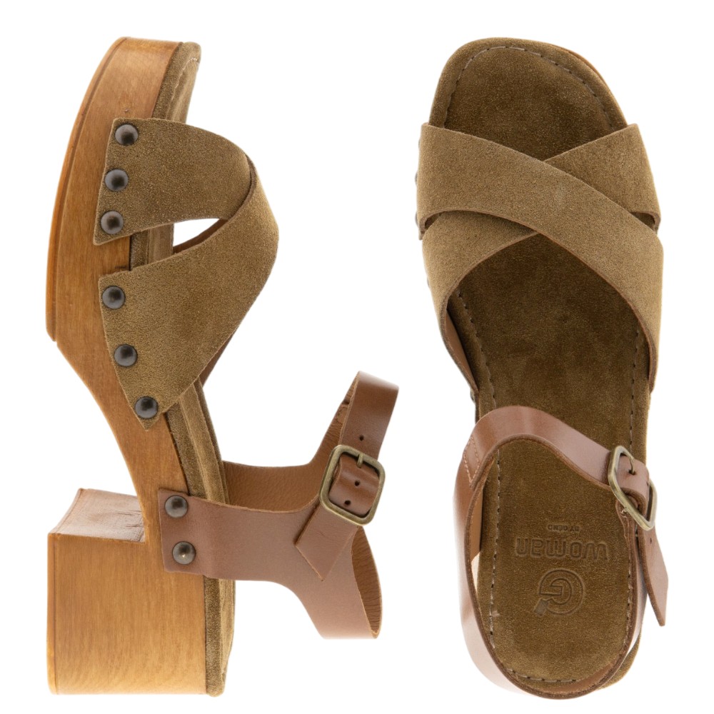 Sandalias tacón madera ante cuero Go Woman foto 2