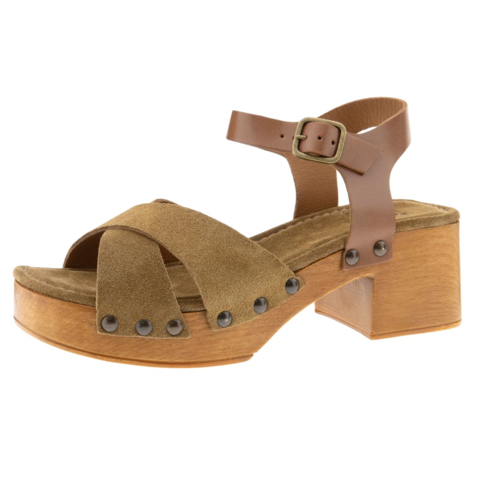 Sandalias tacón madera ante cuero Go Woman foto 3