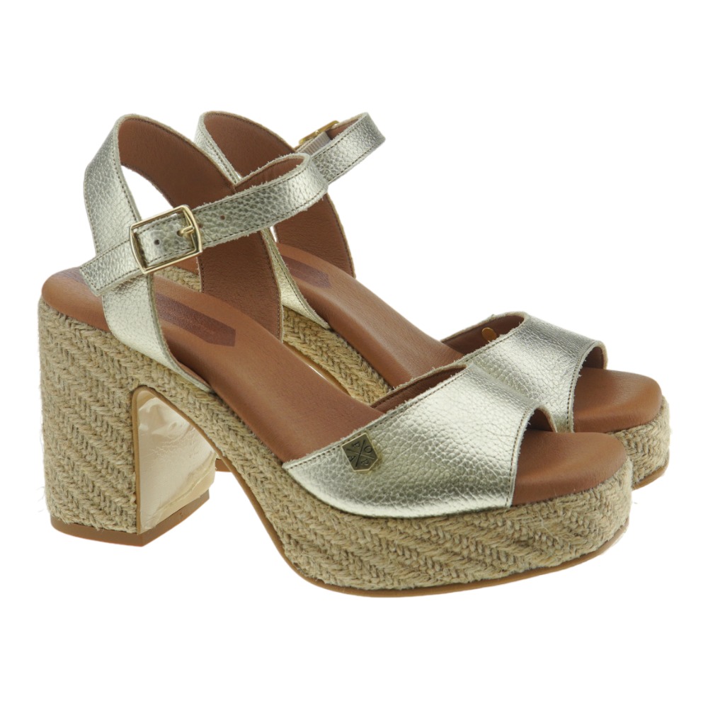 Sandalias doradas tacón Popa Marsella Laminado