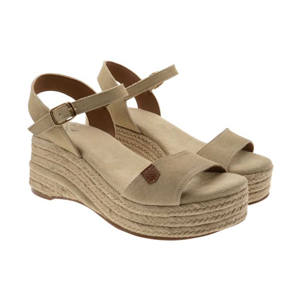Sandalias serraje beig cuña y plataforma Popa Meri