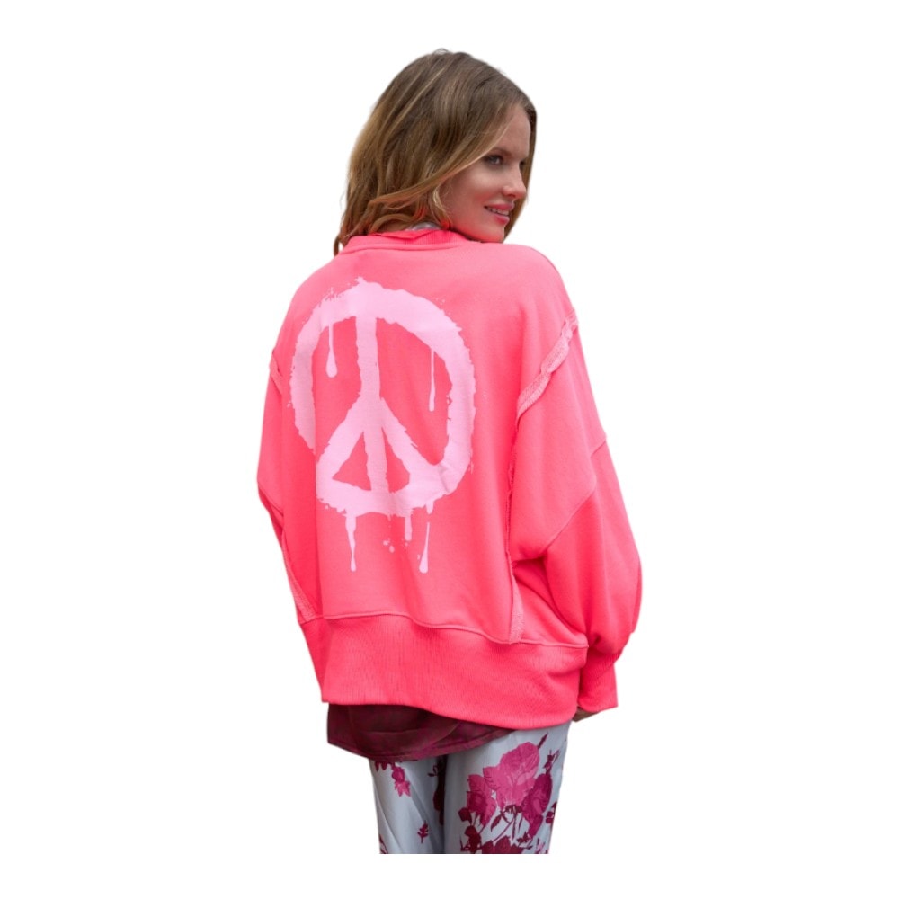 Sudadera mujer rosa con mensaje Peace & Love - Miss Goodlife foto 2