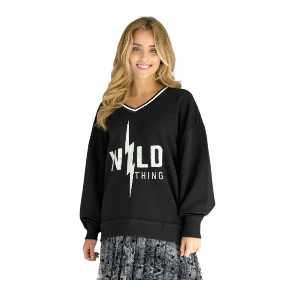 Sudadera cuello V negra Miss Goodlife MG12783