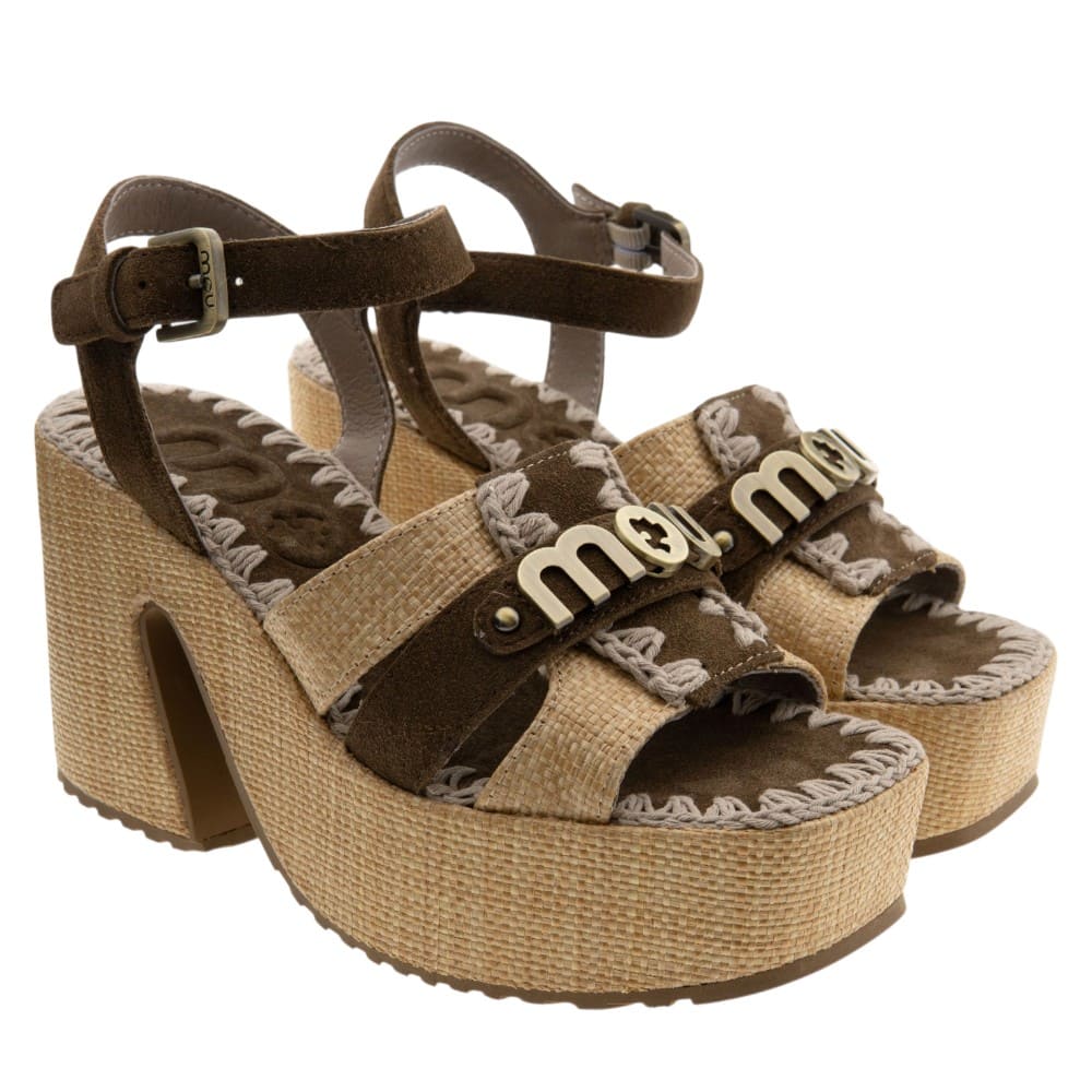 Sandalias ante y rafia tacón y plataforma Mou MU.SW721004A