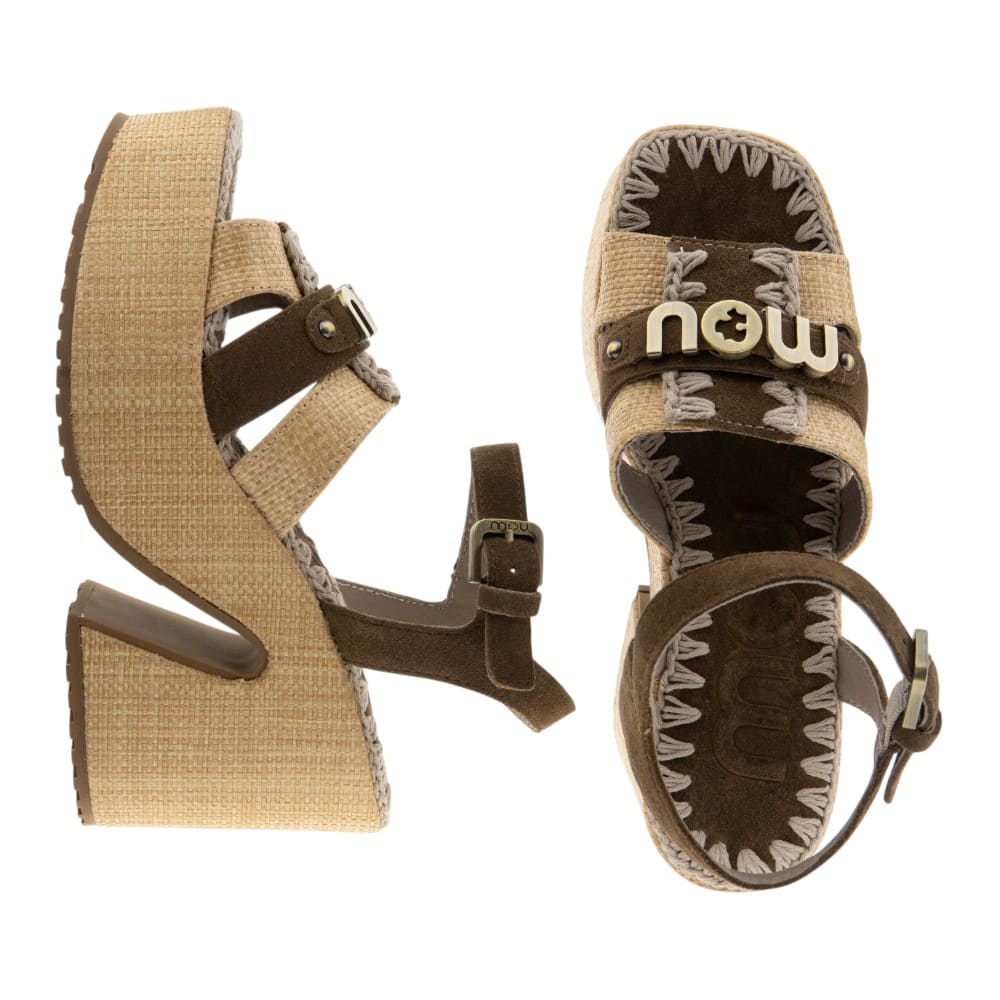 Sandalias rafia tacon y plataforma marrones Mou foto 2