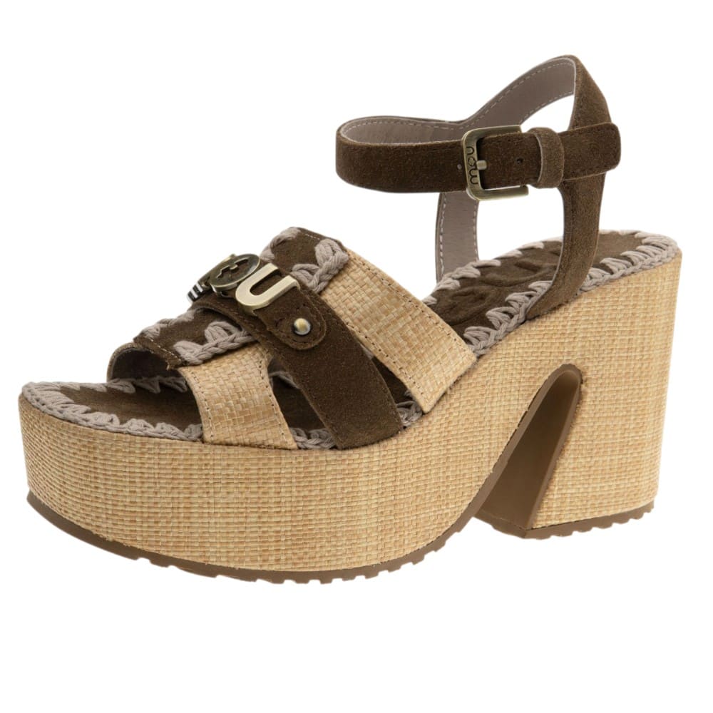 Sandalias rafia tacon y plataforma marrones Mou foto 3