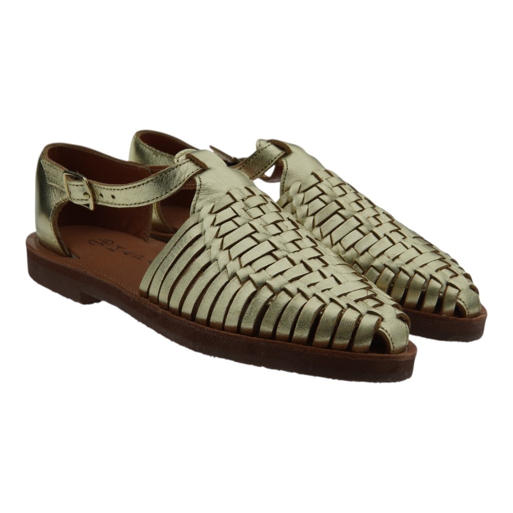Sandalias doradas planas mujer Mapache Peonia 