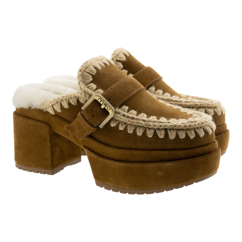 Zuecos Mou tac?n y plataforma piel cordero Platform Clog