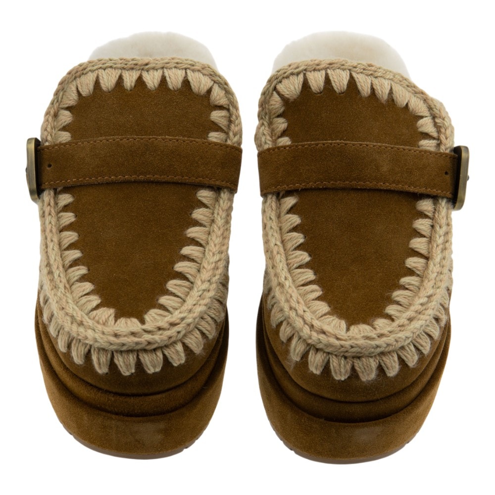 Zuecos tacón pelo Mou camel plataforma y borreguillo foto 2