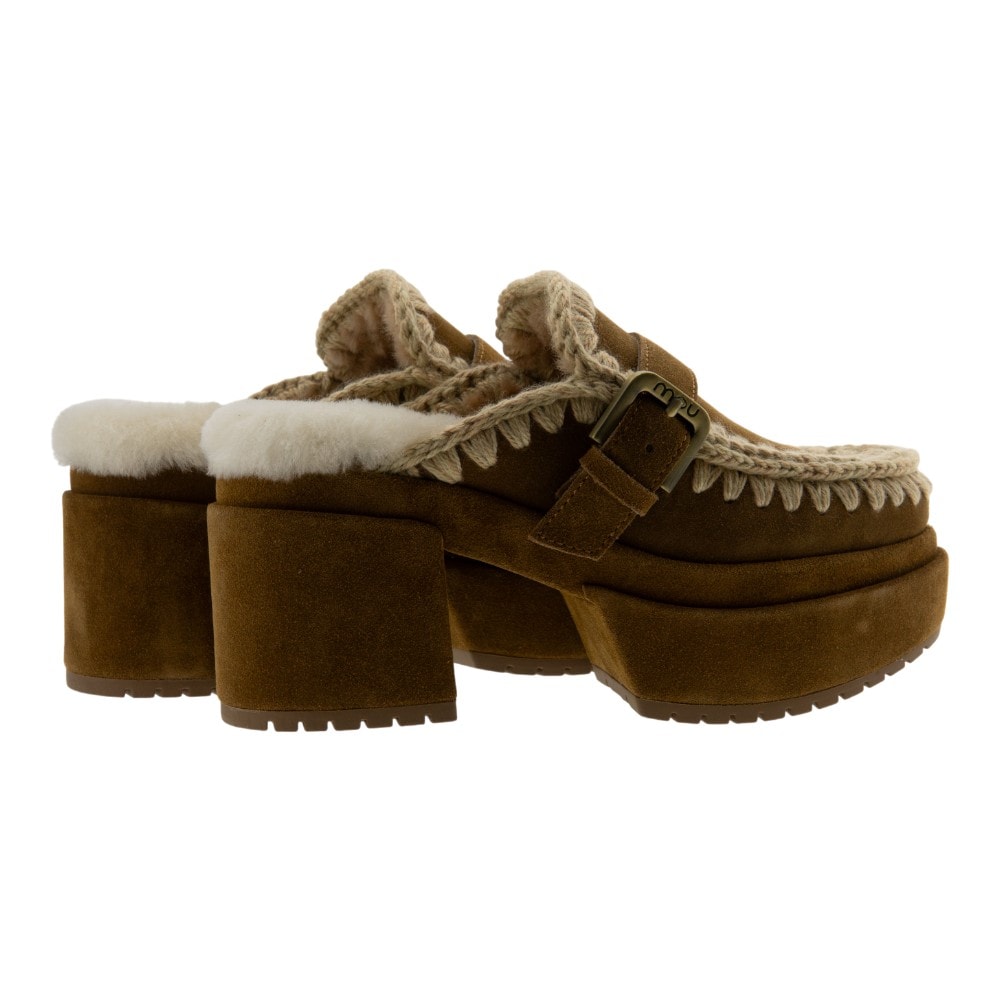 Zuecos tacón pelo Mou camel plataforma y borreguillo foto 4