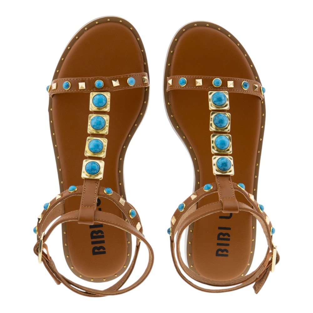 Sandalias romanas negras para mujer con tachuelas doradas | Bibilou foto 2