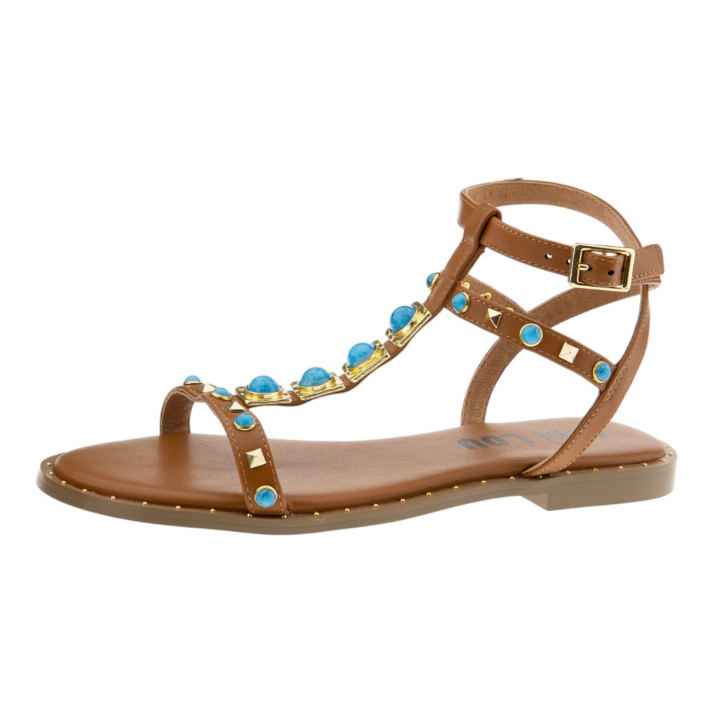 Sandalias romanas negras para mujer con tachuelas doradas | Bibilou foto 3