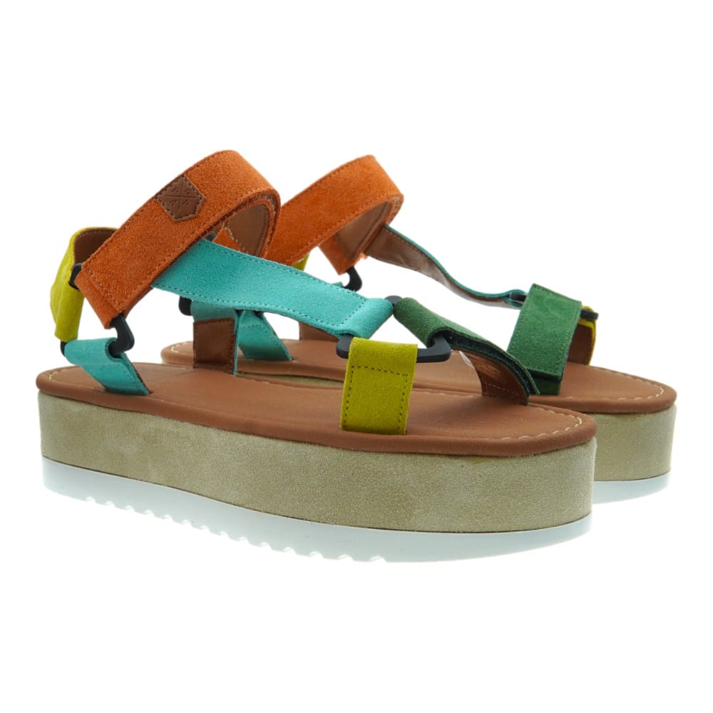 Sandalias Plataforma Popa Serraje Multicolor Reona