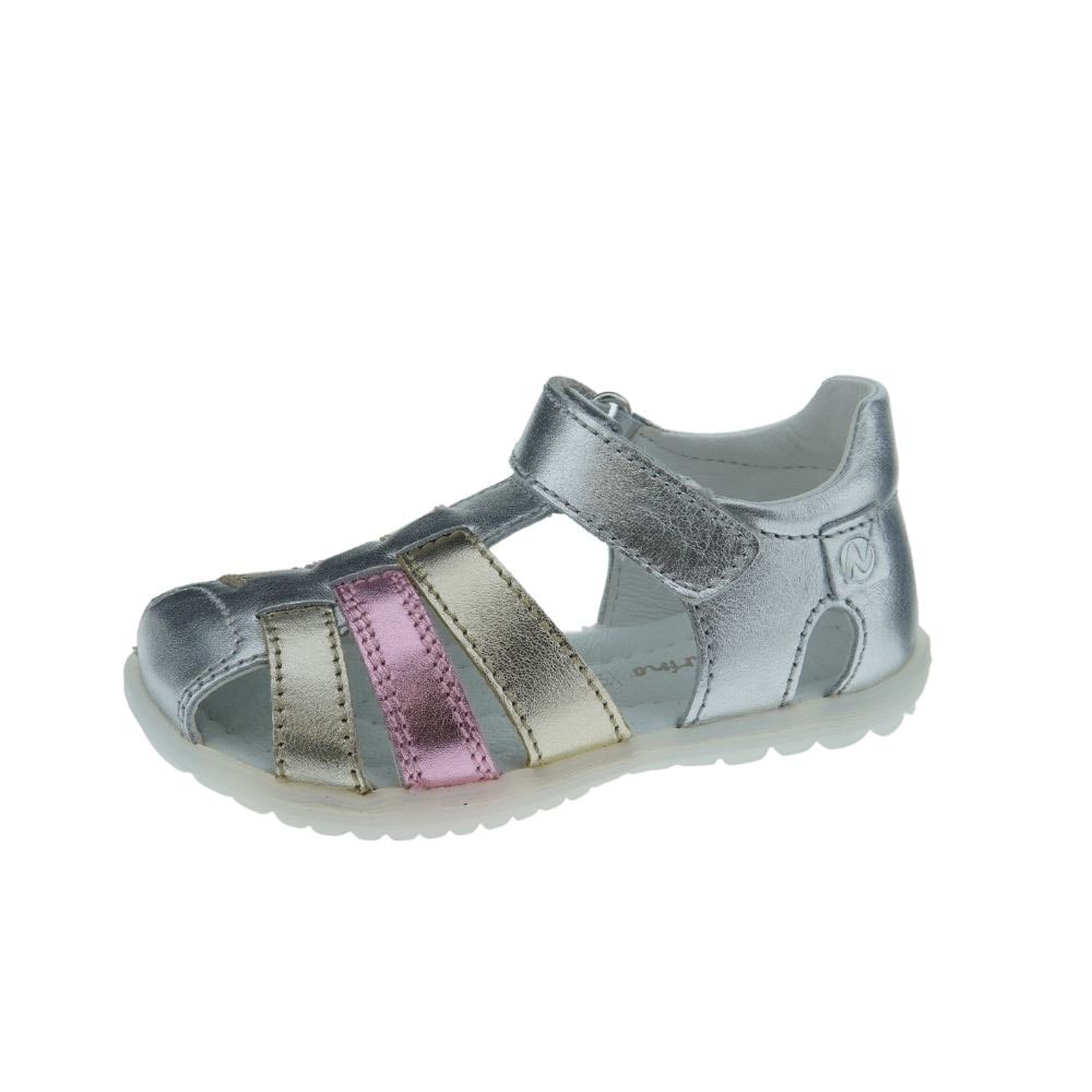 Sandalias niña cerradas piel metalizada velcro Naturino See foto 3