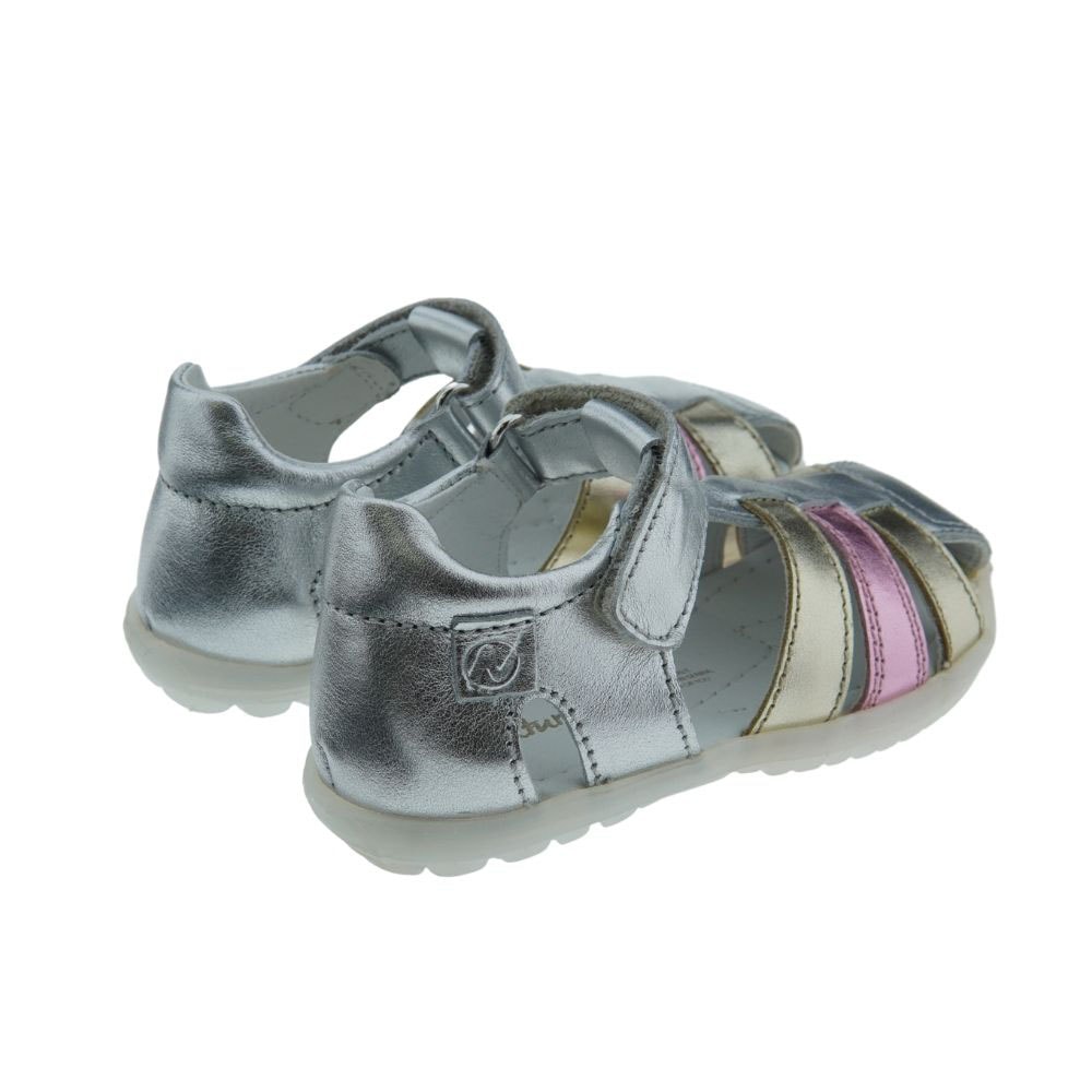 Sandalias niña cerradas piel metalizada velcro Naturino See foto 4