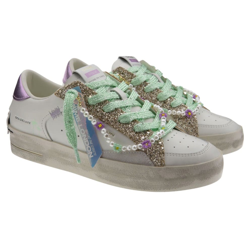 Zapatillas blancas glitter y adornos Crime London SK8 Deluxe